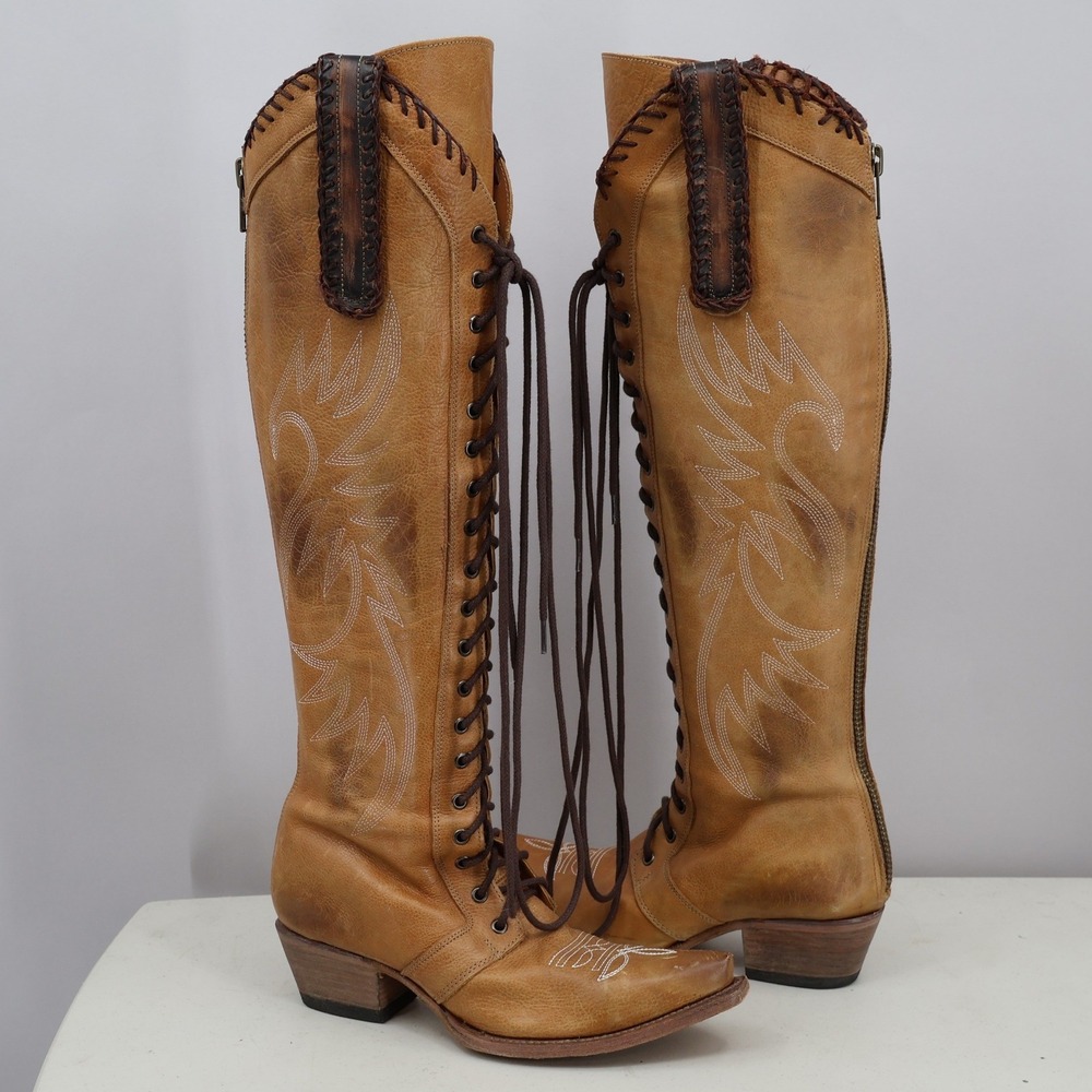 Freebird Wilder Tall Lace Up Boots Womens 10 Tan Western Distressed Boho Rustic